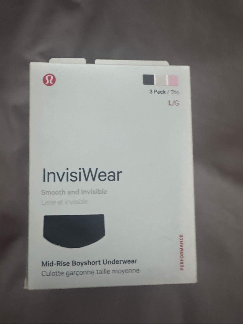 Lululemon Invisible/Wear three pack black/cream/pink size large